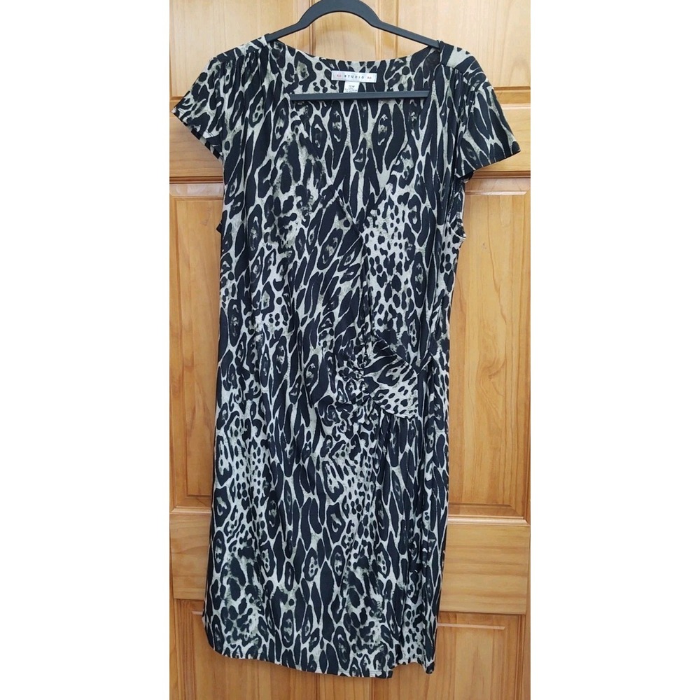 AA Studio Aa 16W Plus Size Dress Front Twist Stretch Comfortable Black Leopard